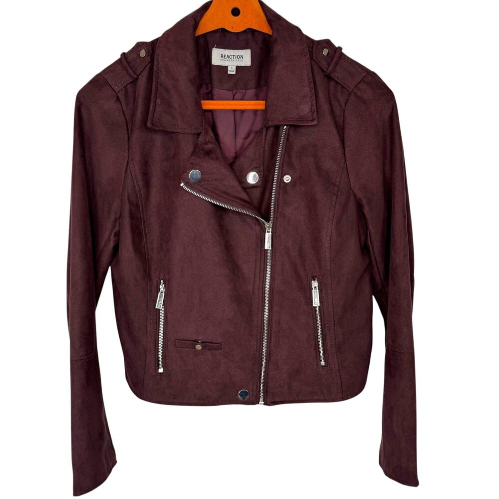 Reaction Kenneth Cole Burgundy purple faux suede biker jacket Size Small
